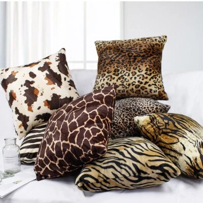 US Leopard Tiger Zebra Print Vintage Plush Cushion Cover Pillow Case Home Decor - Image 1 of 4
