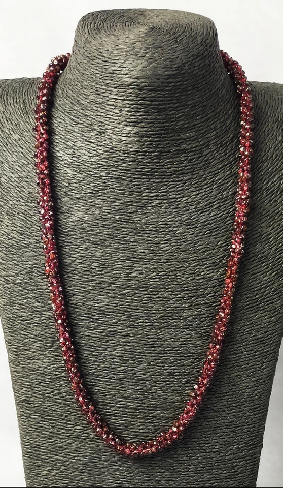 Vintage Genuine Garnet Seed Bead Necklace Twisted Rope Bead 25" Long Necklace - Image 1 of 3