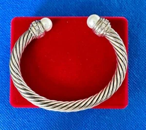 David Yurman Cable Classic Collection Cuff Bracelet w/ Pearls & Diamonds  5mm - Picture 1 of 12