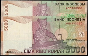 Indonesia 5000 Rupiah 2001, Replacement Almost Solid 3, 2 pcs (UNC) - Picture 1 of 2
