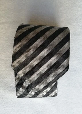 Cravatta 100% seta, a strisce oblique blu notte e grigie - Immagine 1 di 4