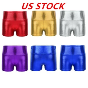 US Girls Shiny Metallic High Waist Dance Shorts Ballet Gymnastic Active Workout - Picture 1 of 21