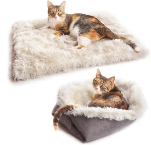 Furry Pet Bed/Mat (Convertible) - White - Picture 1 of 12