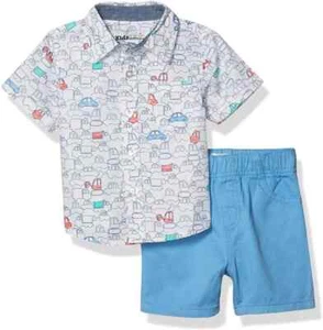Kids Headquarters Boys 0-9 Months Car Woven Short Set, White/Blue, 12M - Picture 1 of 3