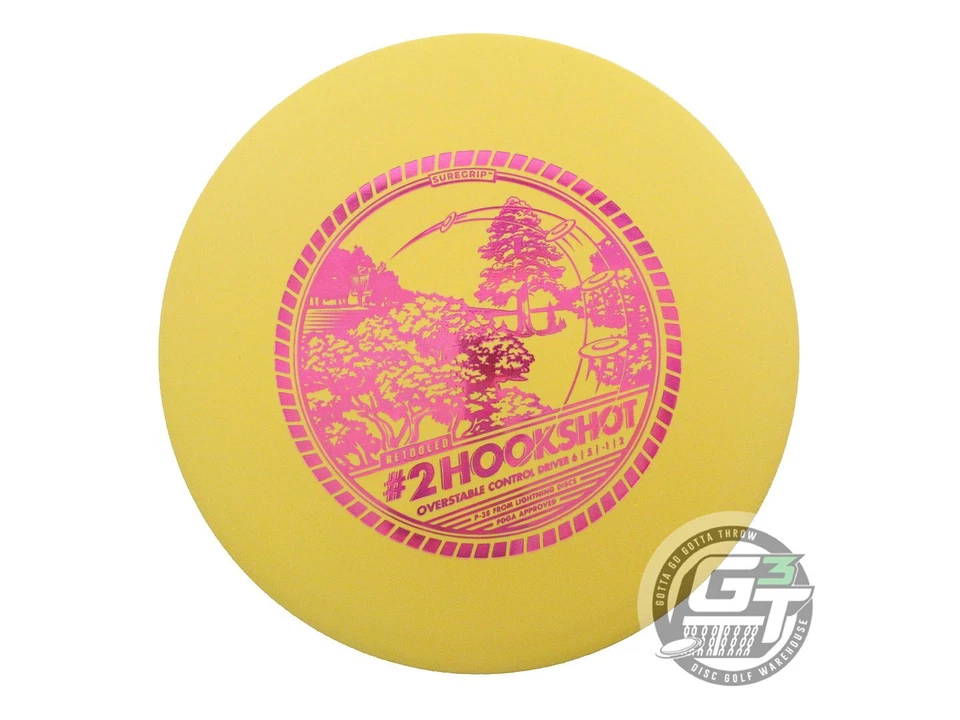 NEW Lightning SureGrip #2 Hookshot 172g Yellow Pink Foil Driver Golf Disc - Image 1 of 1