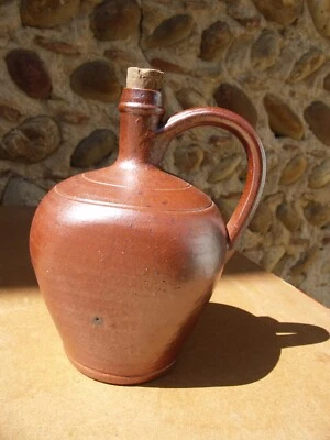 Ancienne cruche pichet pot en grès cruchon à alcool calvados cidre bouchon liège - Photo 1/4