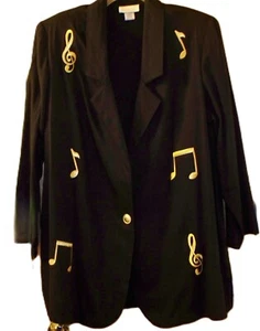 NEW Women's Novelty Notes Blazer, Jacket Size 18 Black W/ Gold Notes, Length 33" - Picture 1 of 6