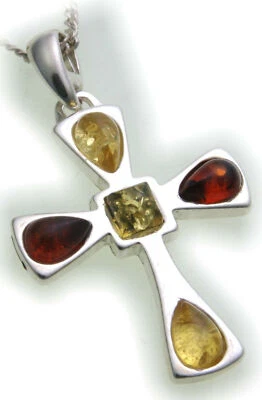 Rimorchio Vero Ambra Croce IN Argento 925 Argento Sterling Unisex Qualità Nuovo - Immagine 1 di 2