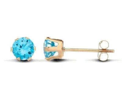 9ct Gold Blue Topaz Solitaire Stud Earrings - 3mm Diameter - Image 1 of 4