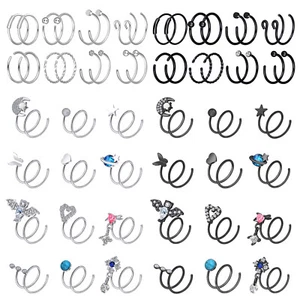 2PCS 20G Nose Rings Hoop Spiral Double Hoop Nose Ring for Single Piercing-Silver - Picture 1 of 48