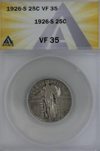 1926-S  .25  ANACS   VF 35   Standing Liberty Quarter, Liberty 25 Cents - Picture 1 of 2