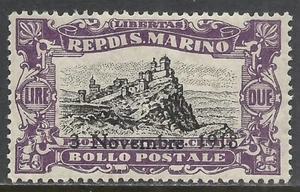 SAN MARINO SCOTT B16 MLH EN MUY BUEN ESTADO - 1918 2 L VIOLETA Y NEGRO EDICIÓN SEMIPOSTAL GATO $19.00 - Imagen 1 de 2