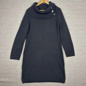 Tommy Hilfiger Sz L Dress Gray Cowl Turtle Neck Sweater Chevron Ribbed Knee - Picture 1 of 11