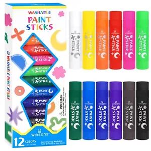 12 Pack Paint Sticks for Kids Children Assorted Colours Painting Arts Crafts Set - Picture 1 of 4