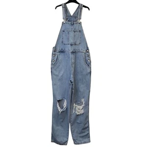Next Blue Ripped Tapered Leg Denim Dungarees UK Women's Size 14 W32 L33 - Picture 1 of 5