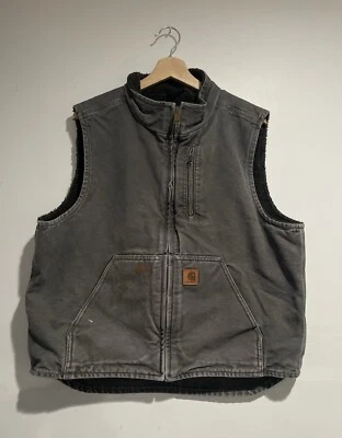 Carhartt Sherpa Lined Duck Canvas V33 GVL Men's Gray Mock Neck Full Zip Vest L - Image 1 of 4