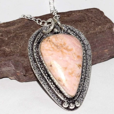 Ожерелье ручной работы с огромным родохрозитом покрытием из серебра 925 пробы 17 дюймов GW - Изображение 1 из 3