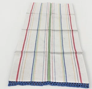 Vintage MCM 60er Küchen Geschirrtuch mit bunten Streifen Häkelborte Mid Century - Bild 1 von 7