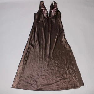 BHS Brown Maxi Slip Dress With Floral Embroidery And Slit Size 10 - Picture 1 of 5