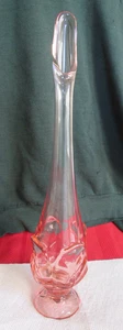 Vintage Wikinger Glas rosa Kohlblatt glänzend geschwungene Vase 13 1/2" - Bild 1 von 5