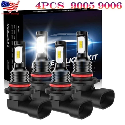 4PCS 9005 9006 LED Headlights Bulbs 6000K High Low Beam Super White Bright - Image 1 of 4