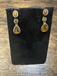 Natural Clear Orange Yellow Amber Gold Tone Pierced Earrings - Picture 1 of 3