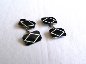 Beautiful Vintage Silver Cufflinks with Black & White Enamel - Picture 1 of 2