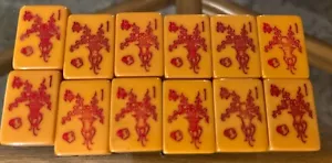 12 Bakelite Flower Tiles — Vintage Mahjong: 1-1/4”x7/8” Butterscotch - Picture 1 of 2