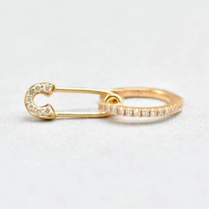 ANNA 18kt Rose Gold Mini Hoop Diamond Earring and Diamond Safety Pin Pendant - Picture 1 of 10