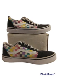 Vans Skateboard Shoe Missy Size 3 Rainbow Checkerboard Off the Wall Lace Up - Picture 1 of 11