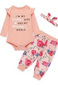 Baby Girl Long Sleeve Body suit and Pant Set, Includes Headband. 3-6 Months. New - Picture 1 of 2