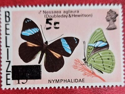 BELIZE 1976 5c Revaluation (Scott 386; SG 448) VARIETY; FISCALLY USED - Image 1 of 2