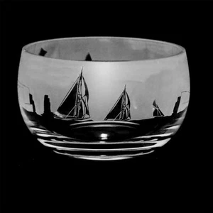 Crystal Glass Bowl Engraved All At Sea Small Home Decor Ornament Gift Box Animo - Picture 1 of 1