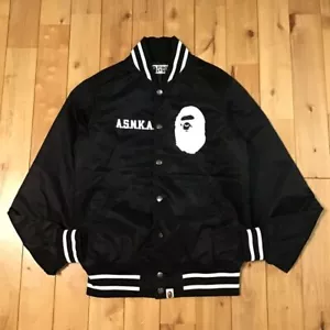 BAPE logo nylon varsity jacket Black A Bathing Ape Size S Good condtion 2503TY - Picture 1 of 10