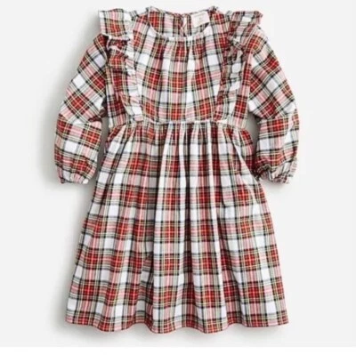 Vestido J.Crew Niñas Nevado Stewart Tartán Manga Larga Volantes-Hombro 7 Vacaciones Foto 1 de 4