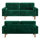 700 LBS Modern Velvet Sofa Loveseat Tufted Couch Futon Settee w/ Wooden Legs