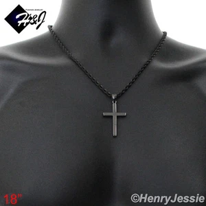 18"MEN Stainless Steel 3mm Black Plated Rope Chain Plain Cross Pendant*BP29 - Picture 1 of 5