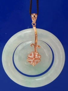 Certified Natural Grade A Icy jadeite jade Necklace Pendant in Double Rings - Picture 1 of 8