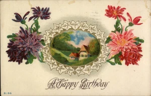 Blumen Happy Birthday Vintage Postkarte - Bild 1 von 2