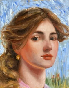 Original oil painting Young Blonde Woman . 10x8 inches on panel. - Picture 1 of 5