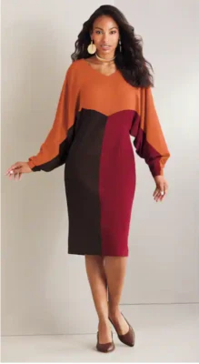 Vestido Vaina Talla 10 Ashro Naranja Marrón Vino Boda Iglesia Cena Nina Colorblock Foto 1 de 2