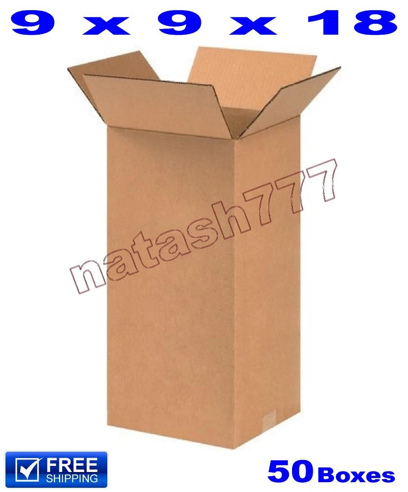 50 - 9x9x18 Cardboard Boxes 32-ECT Mailing Packing Shipping Corrugated Carton - Image 1 of 1