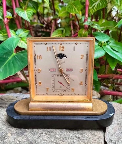Vintage Swiss Angelus Super Alarm Clock 8 days 15 Jewels with Moon Phase Cover