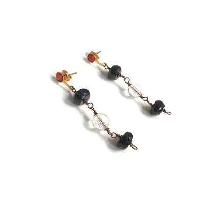 ORECCHINI CORALLO NATURALE MINI CABOCHON E PENDENTE IN CRISTALLO  ARGENTO 925 - Immagine 1 di 3