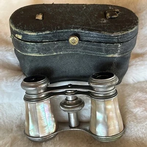 Antique MOP Brass Opera Glasses With Leather Case - Picture 1 of 14