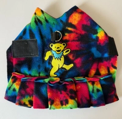 SNUGPUPS Grateful Dead Bear Tie Dye Fleece w/ Skirt XSMALL 5-8lbs Double Lined - Image 1 of 4
