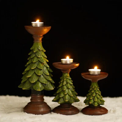 Vintage Christmas Tree Candle Holder Set Home Decoration Resin Candle Sticks - Image 1 of 4