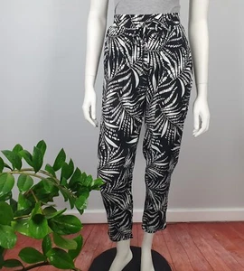 Cherrylane Size 14 Crop Trouser Pants Elastic Waist Pockets Black Printed NEW - Bild 1 von 14