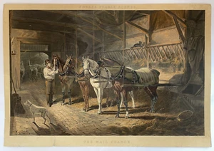 CHEVAUX THE MAIL CHANGE 1844 HARRIS & HERRING GRANDE LITHOGRAPHIE ORIGINALE - Imagen 1 de 6