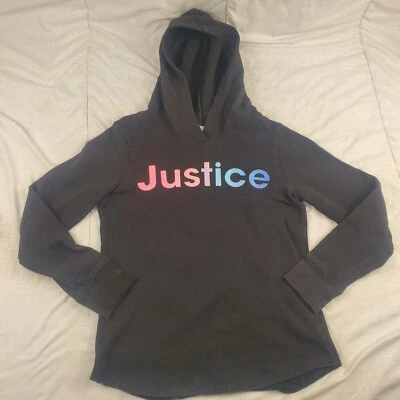 Sudadera con Capucha Negra Justice Girls Colorido Brillo Logo Gráfico Talla 8 Foto 1 de 3